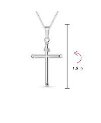 Bling Jewelry Religious Cross Pendant Necklace Minimalist Simple Tube Style .925 Sterling Silver inch