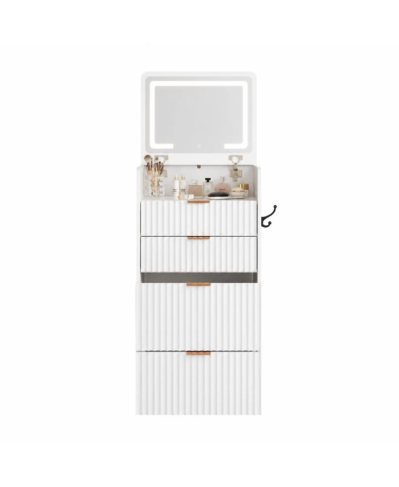 homfan 3-in-1 Vanity Desk with Flip-Top Mirror, Lights, 3 Drawers, Rolling Stool and Charging Station, Compact Makeup Vanity Table for Bedroom