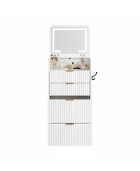 homfan 3-in-1 Vanity Desk with Flip-Top Mirror, Lights, 3 Drawers, Rolling Stool and Charging Station, Compact Makeup Vanity Table for Bedroom