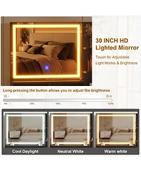 homfan Vanity Set - 30 Inch with Led Mirror (3 Light Modes), Built-in Power Outlet/Usb Strip, Storage (Drawers, Cabinet, Adjustable Shelves