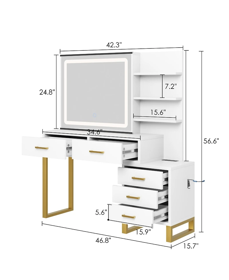 homfan Vanity Table with Mirror, Elegant Dressing Table for Bedroom, Spacious Storage and Sturdy Build, Easy Assembly Makeup Desk