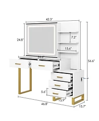 homfan Vanity Table with Mirror, Elegant Dressing Table for Bedroom, Spacious Storage and Sturdy Build, Easy Assembly Makeup Desk