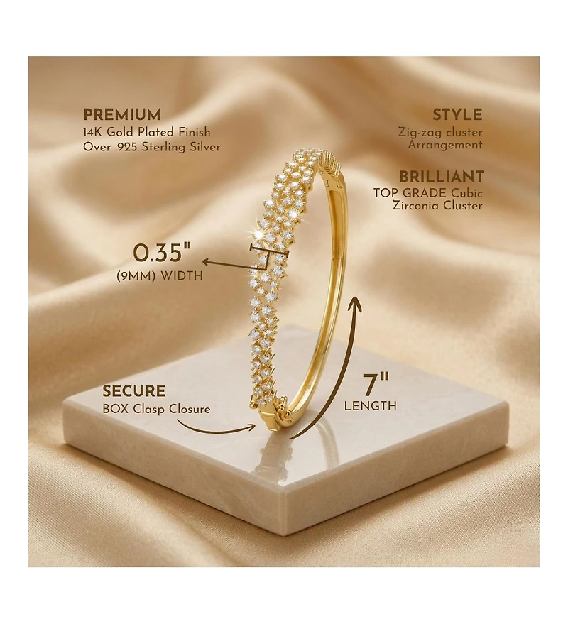 Sterling Silver with Rhodium Plated Clear Round Cubic Zirconia Cluster Style Bangle Bracelet