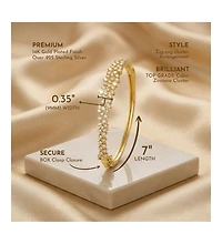 Sterling Silver with Rhodium Plated Clear Round Cubic Zirconia Cluster Style Bangle Bracelet