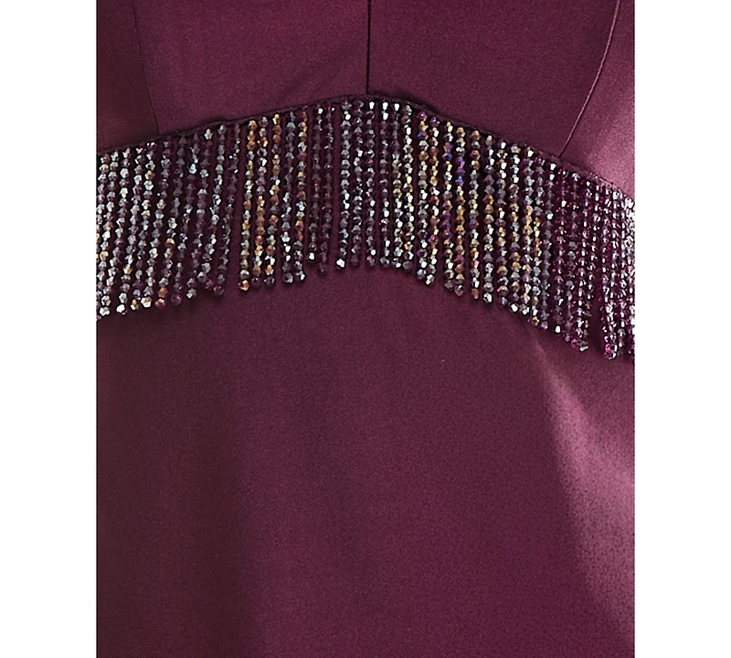 City Studios Juniors' Beaded Fringe Trim Satin Short Dress