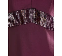 City Studios Juniors' Beaded Fringe Trim Satin Short Dress