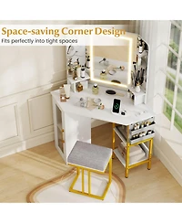 Slickblue Corner Dressing Table with Mirror and Led Lights for Makeup