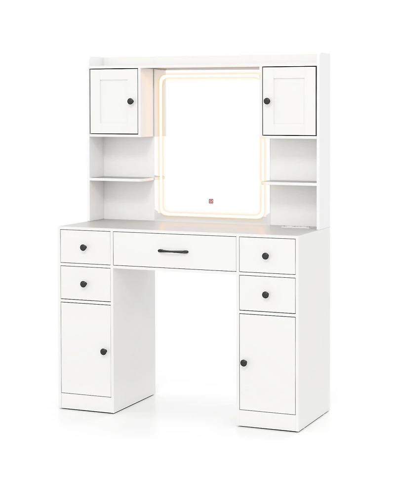 Slickblue Makeup Vanity Desk with Lighted Mirror and Charging Station