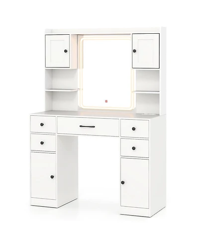 Slickblue Makeup Vanity Desk with Lighted Mirror and Charging Station