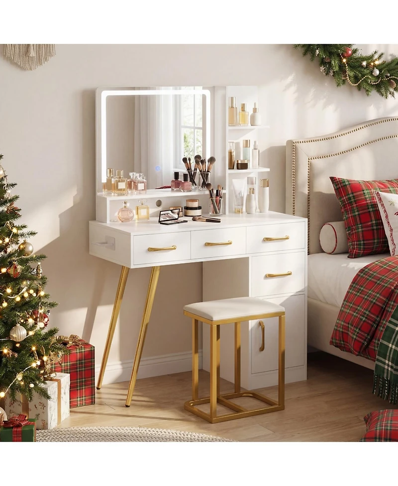 Slickblue Lighted Vanity Set with Adjustable Brightness Mirror and Makeup Table