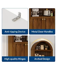 homfan 72" Tall Arched Storage Cabinet with Gold Handles, 5 Adjustable Shelves and Double Doors, Freestanding Pantry for Kitchen, Living Room