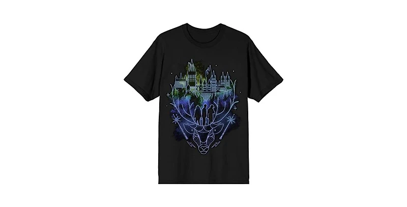 Harry Potter Men's Hogwarts Patronus Line Art Black T-shirt-Medium