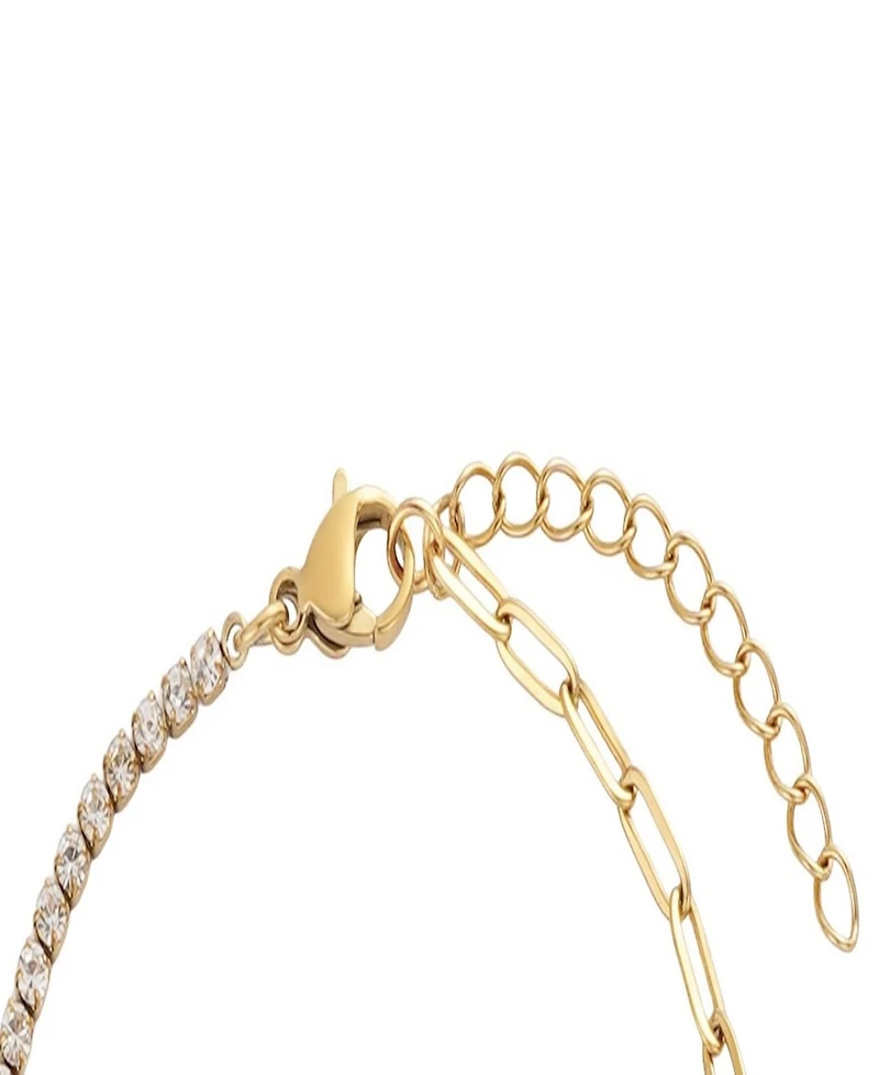 Adornia Tarnish Resistant Gold Crystal Half Tennis and Paperclip Chain Bracelet