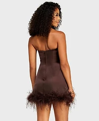 Alex & Sophia Juniors' Strapless Feather Trim Detail Dress