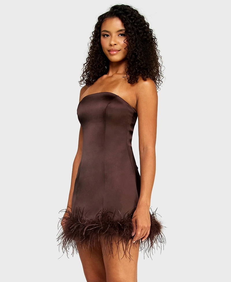 Alex & Sophia Juniors' Strapless Feather Trim Detail Dress