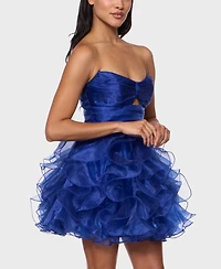 Alex & Sophia Juniors' Strapless Sweetheart Neck Organza Dress