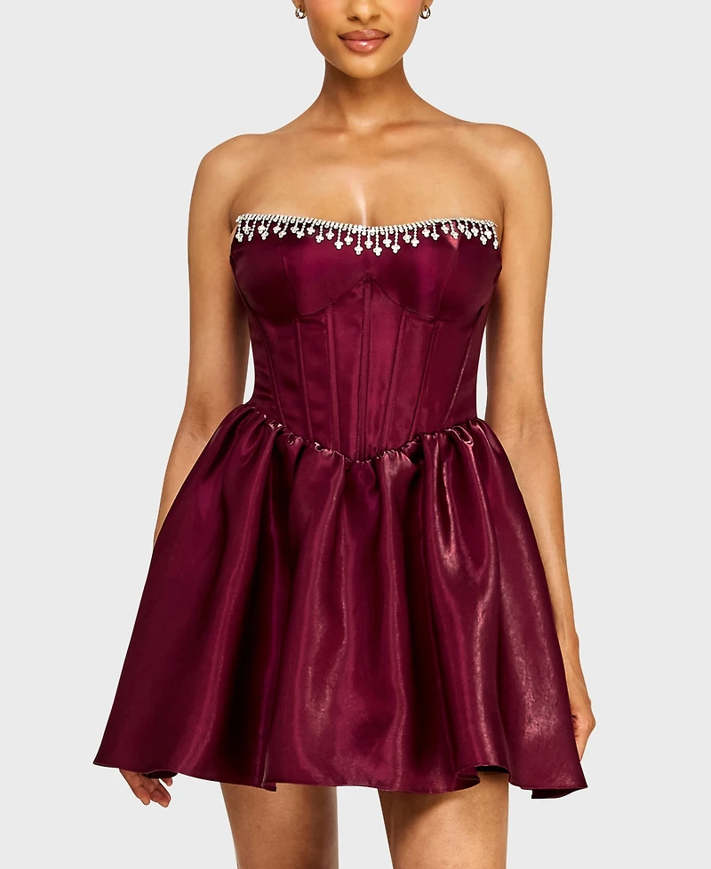 Alex & Sophia Juniors' Strapless Corset Bodice Mikado Dress