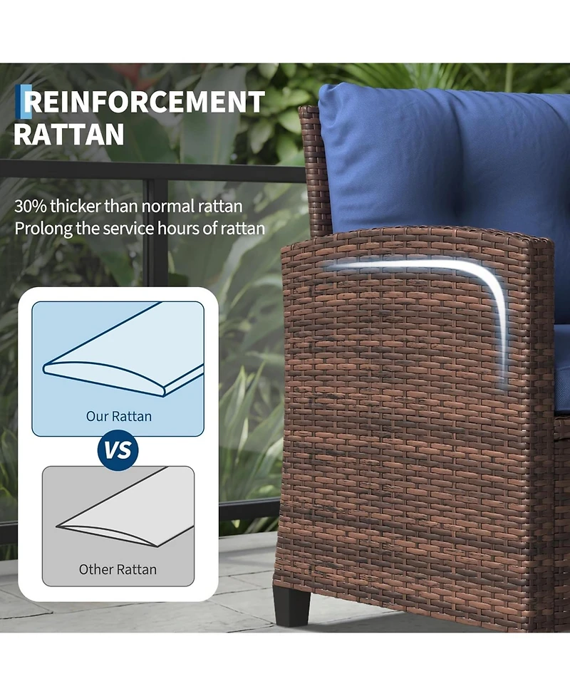 GarveeLife 3-Piece Outdoor Wicker Conversation Set with Cushions and Tempered Glass Table for Patio, Balcony, Porch or Garden