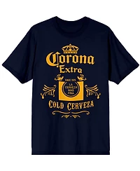 Corona Cold Cerveza Label Men's Navy T-Shirt-3XL