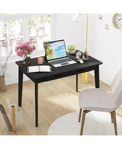 Homsee 39-Inch Writing Desk with 2 Slim Drawers - Office Rubber Wood Legs | Modern Mdf Study Table Easy Assembly