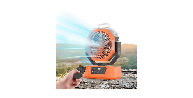 sonicgrace Rechargeable Camping Fan with Mist, Portable Battery Fan with Led Light, Remote, Oscillation, Usb Output and Timer for Outdoor, Rv