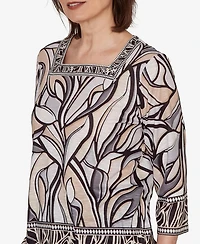 Alfred Dunner Women's Stained Glass Border Trim Top