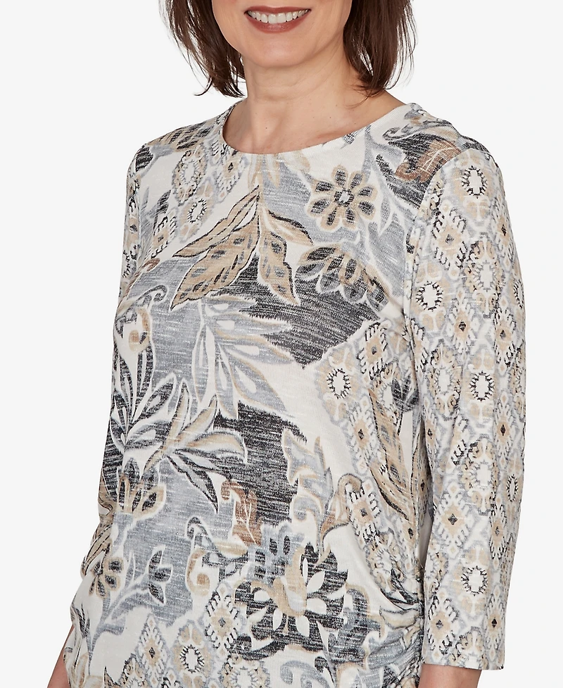 Alfred Dunner Women's Geo Leaf Patchwork Knit Top
