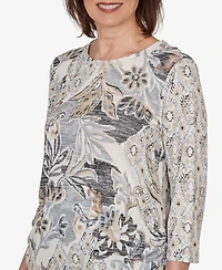 Alfred Dunner Women's Geo Leaf Patchwork Knit Top