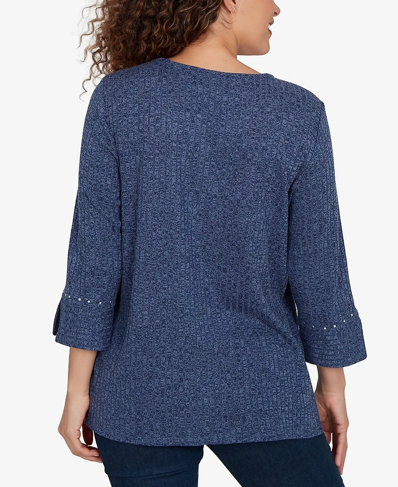 Alfred Dunner Women's Spliced Texture Metallic Studded Top