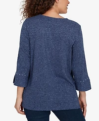 Alfred Dunner Women's Spliced Texture Metallic Studded Top