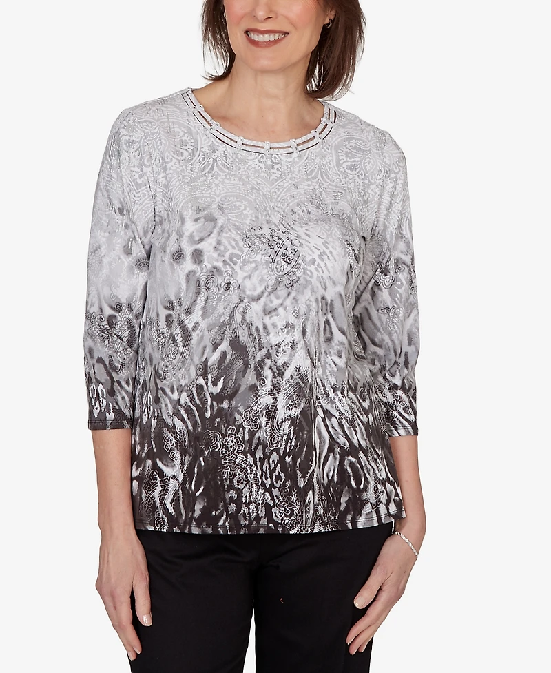 Alfred Dunner Women's Mono Ombre Animal Print Top