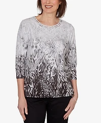 Alfred Dunner Women's Mono Ombre Animal Print Top