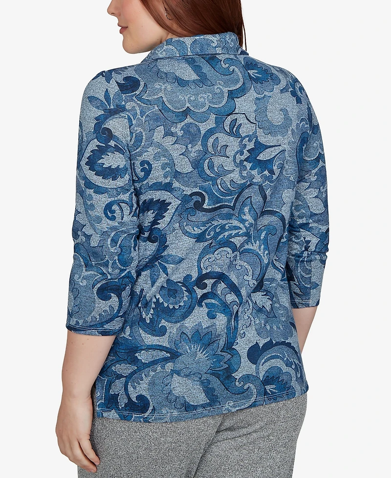Alfred Dunner Women's Paisley Scroll Cowl Neck Pocket Top