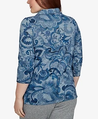 Alfred Dunner Women's Paisley Scroll Cowl Neck Pocket Top