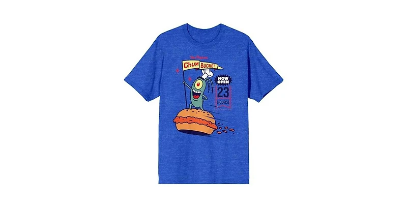 SpongeBob SquarePants Men's Plankton The Original Chum Bucket Royal Heather Short Sleeve Tee-3XL
