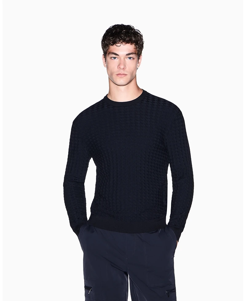 A|X Armani Exchange Men's Geometric Ribbed Viscose Crewneck Sweater