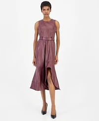 Anne Klein Women's Faux Leather Asymmetrical A-Line Dress