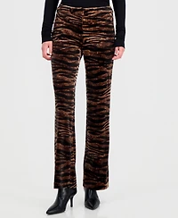 Anne Klein Women's Animal-Print Velvet Flare Pants