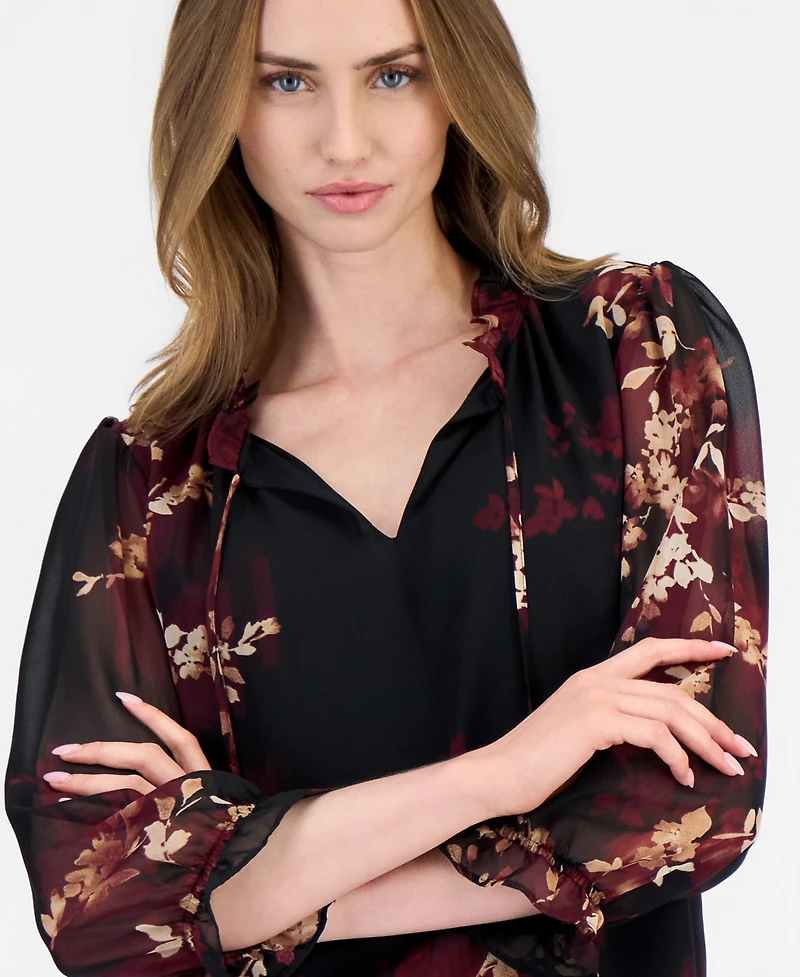 Anne Klein Petite Tulla Ruffle Long-Sleeve Blouse