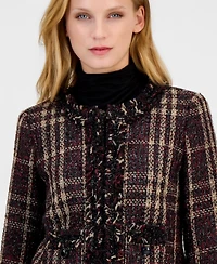 Anne Klein Women's Petite Fringe-Trim Plaid Shawl-Collar Jacket