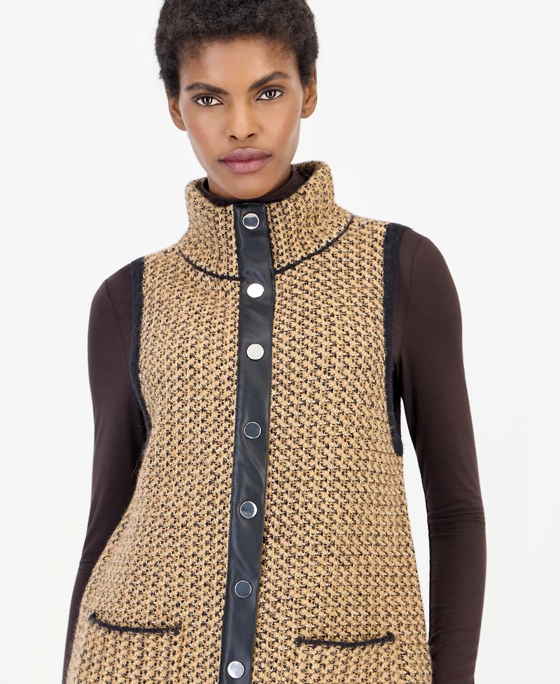 Anne Klein Women's Mock-Neck Sleeveless Boucle Sweater Vest