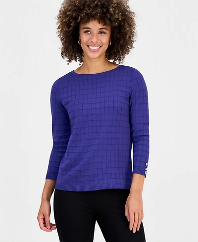 Kasper Women's Textured Boat-Neck 3/4-Sleeve Sweater