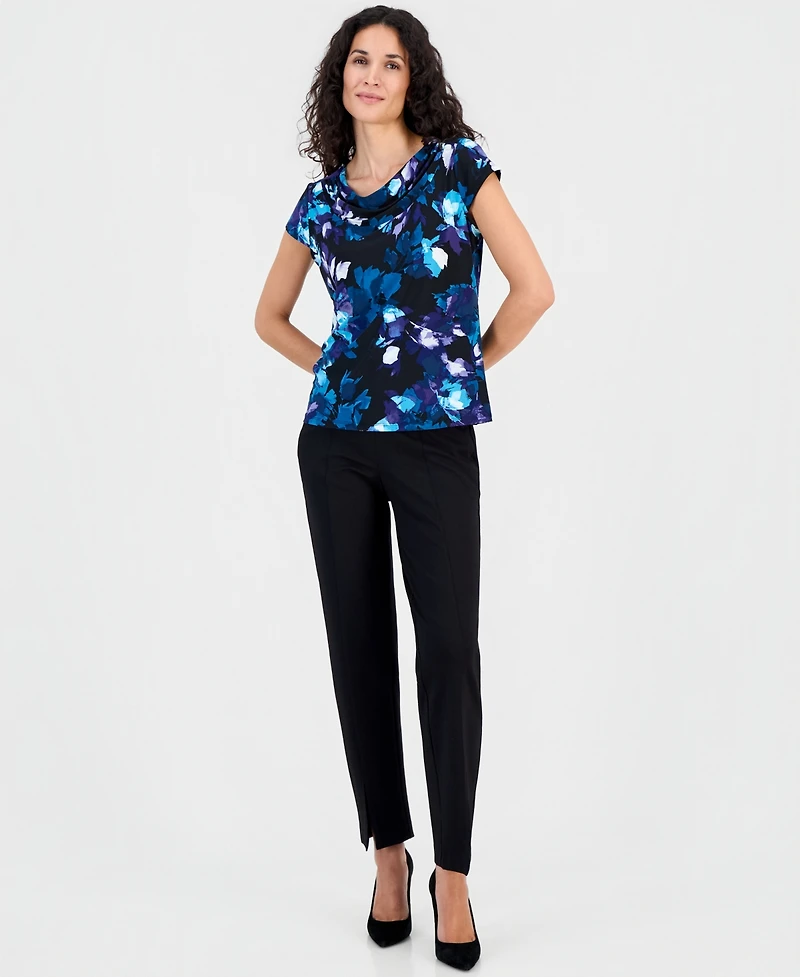 Kasper Women's Printed Cowl-Neck Cap-Sleeve Blouse