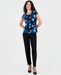 Kasper Women's Printed Cowl-Neck Cap-Sleeve Blouse