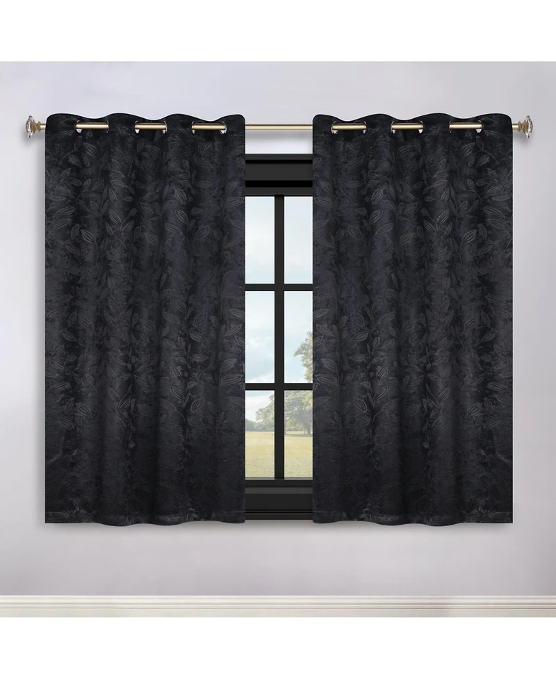 Superior Leaves Textured Blackout Curtain Set of 2