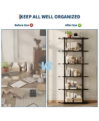 homfan 6-Tier Industrial Tall Bookshelf, Waterproof Panel Storage Shelf with Anti-Tipping Structure, Easy-Clean Multi-Purpose Home Office Display Rack