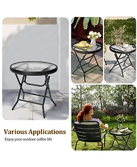 Pellebant Outdoor Folding Tempered Glass Side Table Patio Bistro Coffee