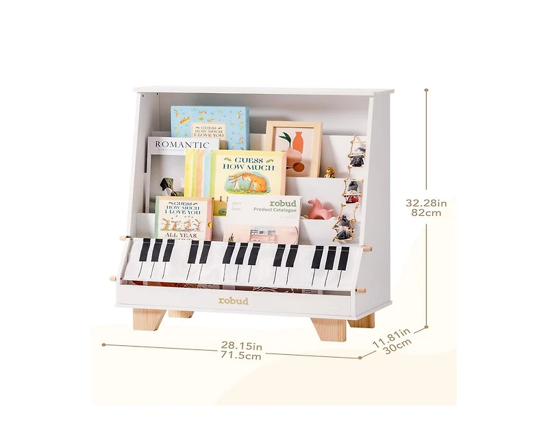Robotime Dollhouses Kids Bookshelf, Wooden Book Shelf with Stability Sturdiness for Kids Rooms Nursery Playrooms