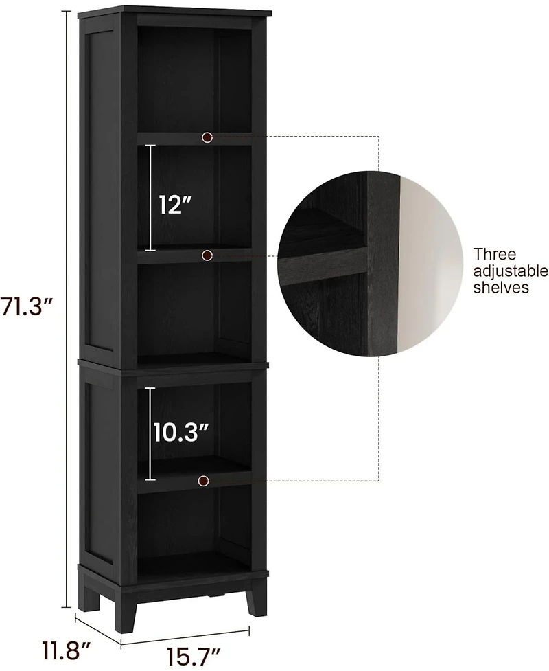 homfan 71 Inch Tall Bookshelf with Adjustable Shelves Narrow Bookcase Wooden Legs, Farmhouse Shelf for Living Room Office Apartment