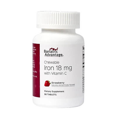 Bariatric Advantage Iron 18 mg with Vitamin C Chewable - Ferronyl Carbonyl Iron - Gentle on Stomach - Strawberry